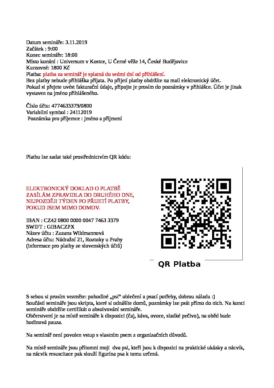 Seminář první pomoci pro psy I. v Praze- celodenní