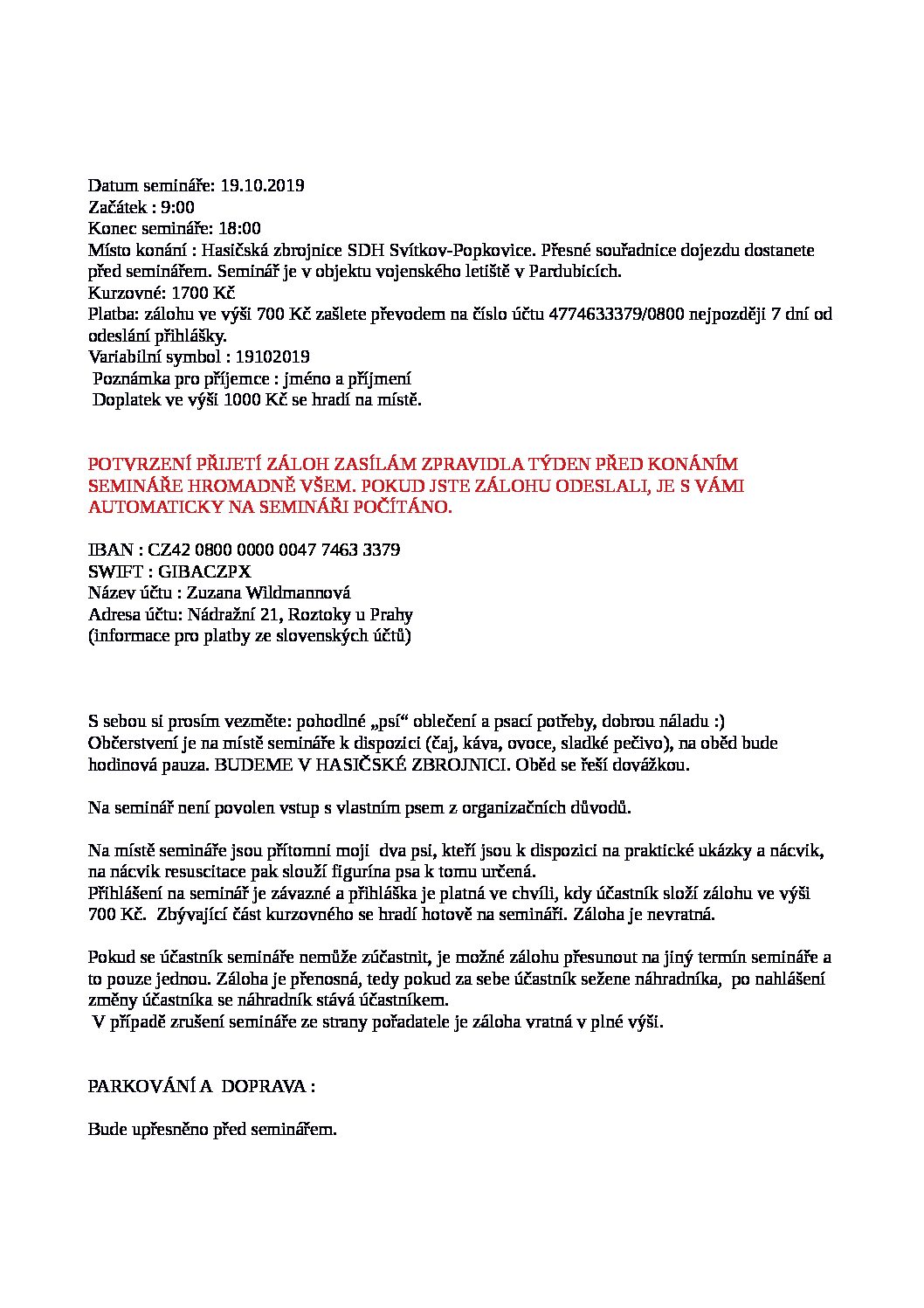 Seminář první pomoci pro psy I. v Praze- celodenní