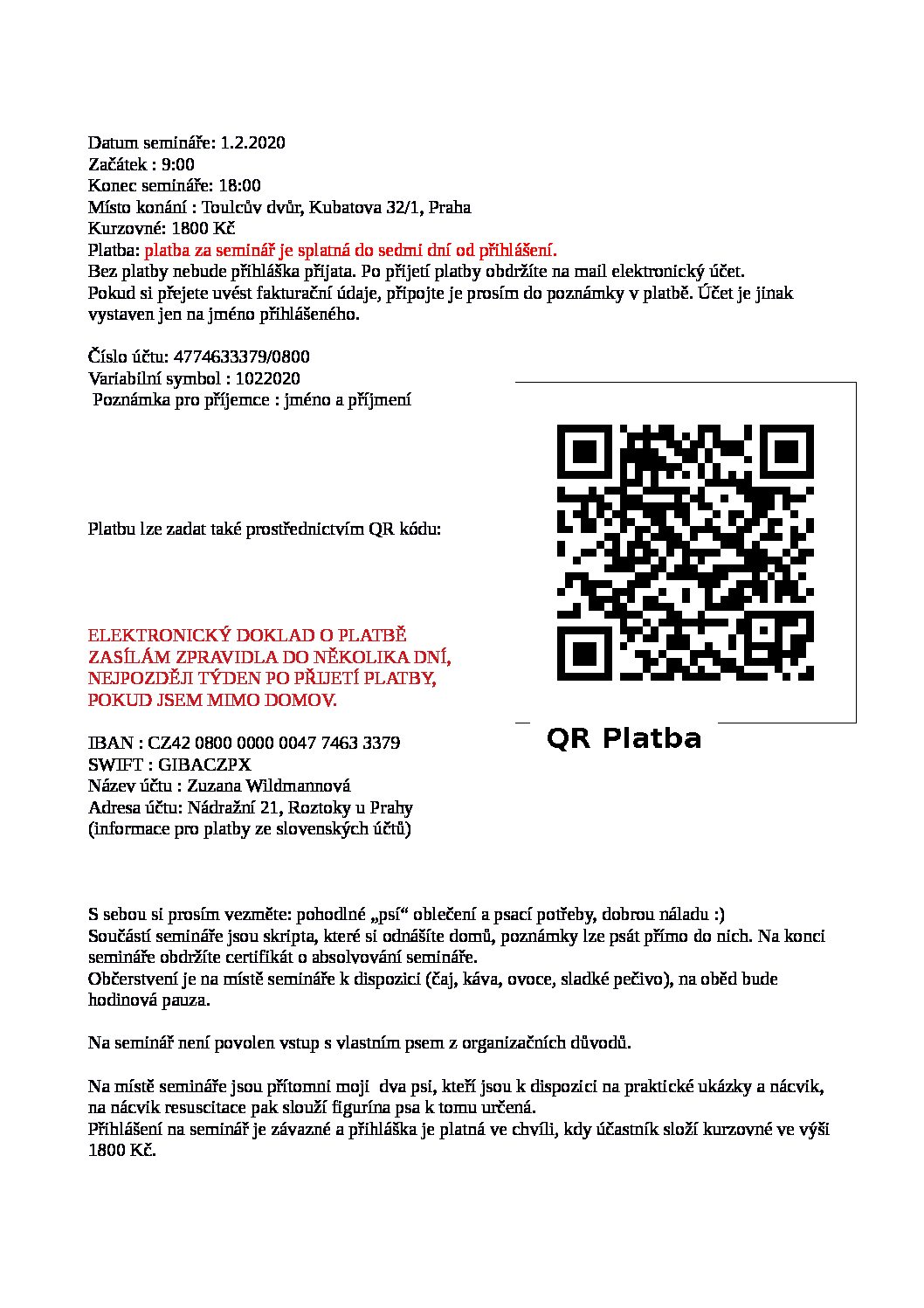 Seminář první pomoci pro psy I. v Praze- celodenní