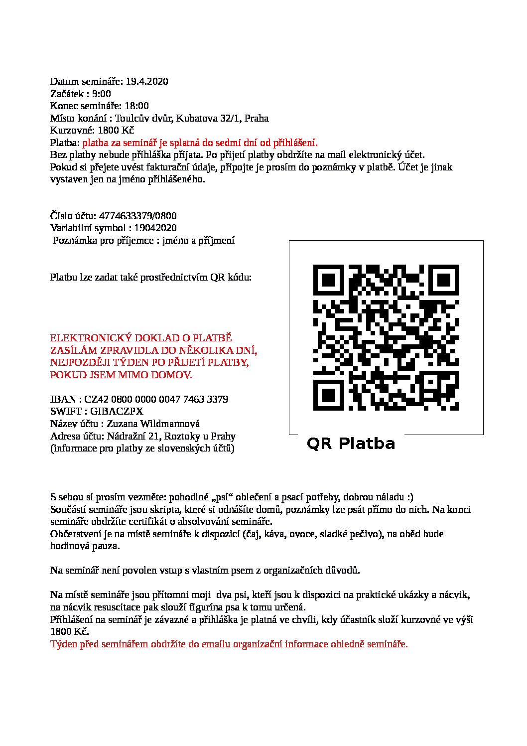 Seminář první pomoci pro psy I. v Praze- celodenní